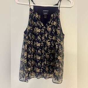 Daytrip Navy and Yellow Floral Tank top, size S